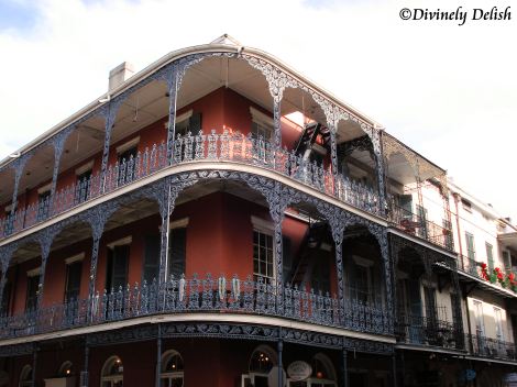 Buildings with wrought iron balconies is typical of the French Quarter