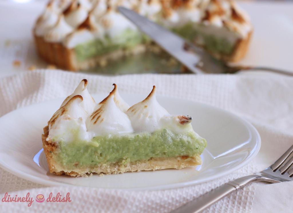 Slice of Pandan Custard Meringue Tart