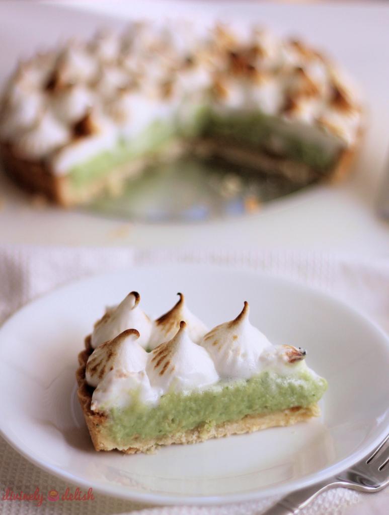 slice of Pandan Custard Meringue Tart