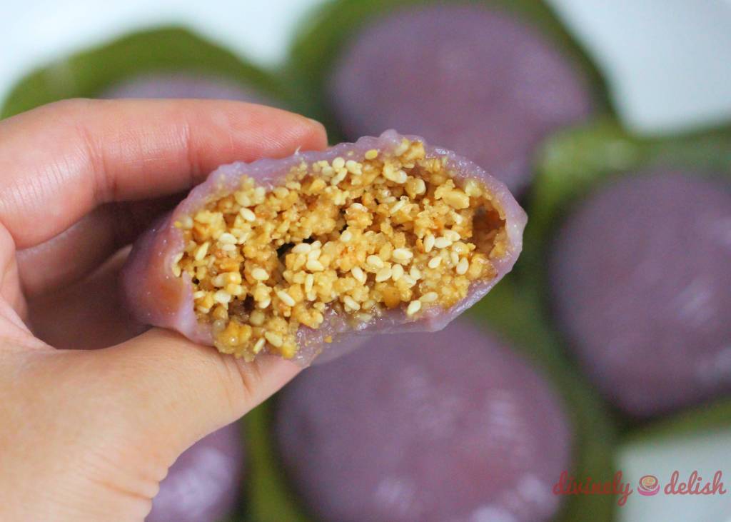 Purple Sweet Potato Angku Kuih with Peanut, Sesame and Sugar Filling