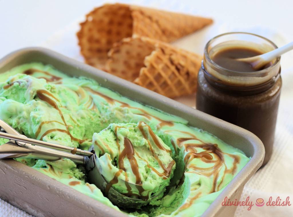 Pandan Ice Cream with Salted Gula Melaka Caramel