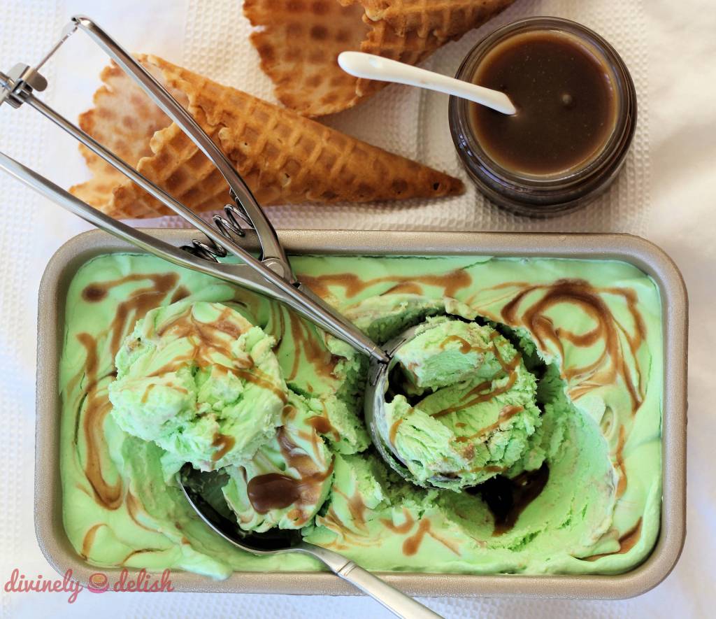 Pandan Ice Cream with Salted Gula Melaka Caramel
