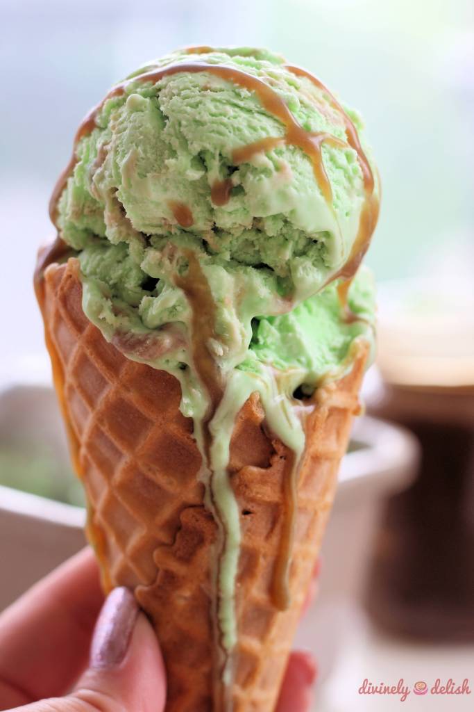 Pandan Ice Cream with Salted Gula Melaka Caramel