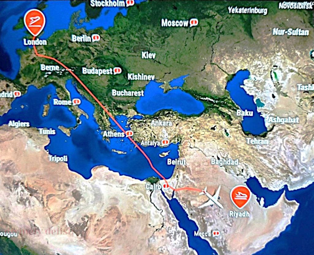 London to Riyadh flight path in Dec 2023