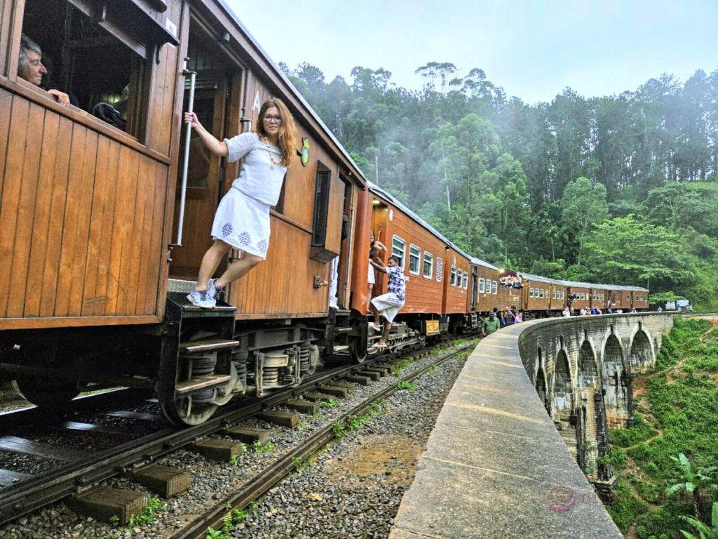 Hanging off the train at Nine Arches Bridge, Sri Lanka
