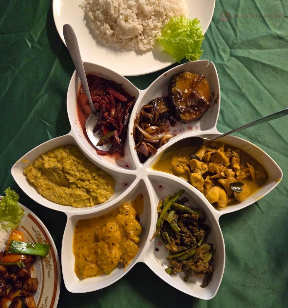 Rice and Curry (Chicken, Green Bean, Pumpkin, Lentil, Beetroot, Mango)