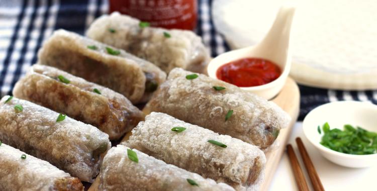 Fried Pork and Mushroom Rice Paper Spring Rolls